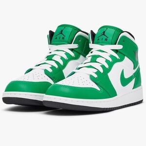 Nike Air Jordan 1 Mid Lucky Green Grade School Basketball Sneakers Shoes 6.5Y